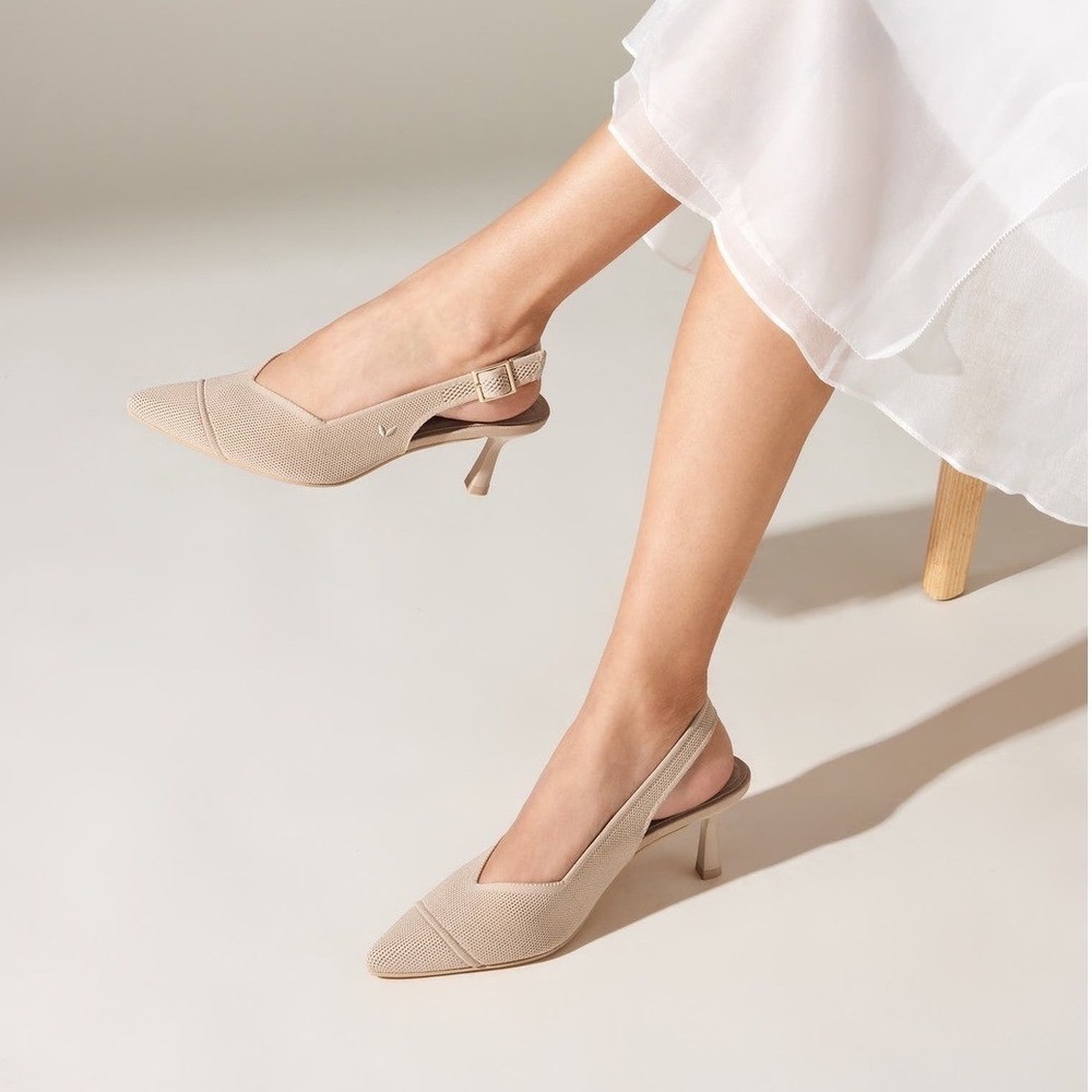 VIVAIA Addison Almond Pointed Toe Slingback Knit Heels Elegant Pumps US/7